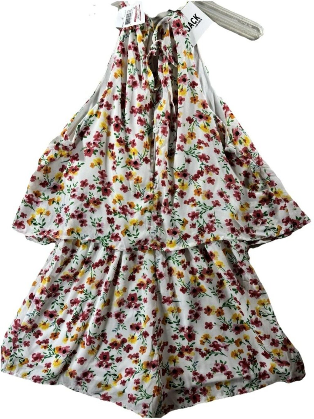 Jack By BB Dakota Romper Dress Medium White Pink Yellow Tiered Sleeveless NWT